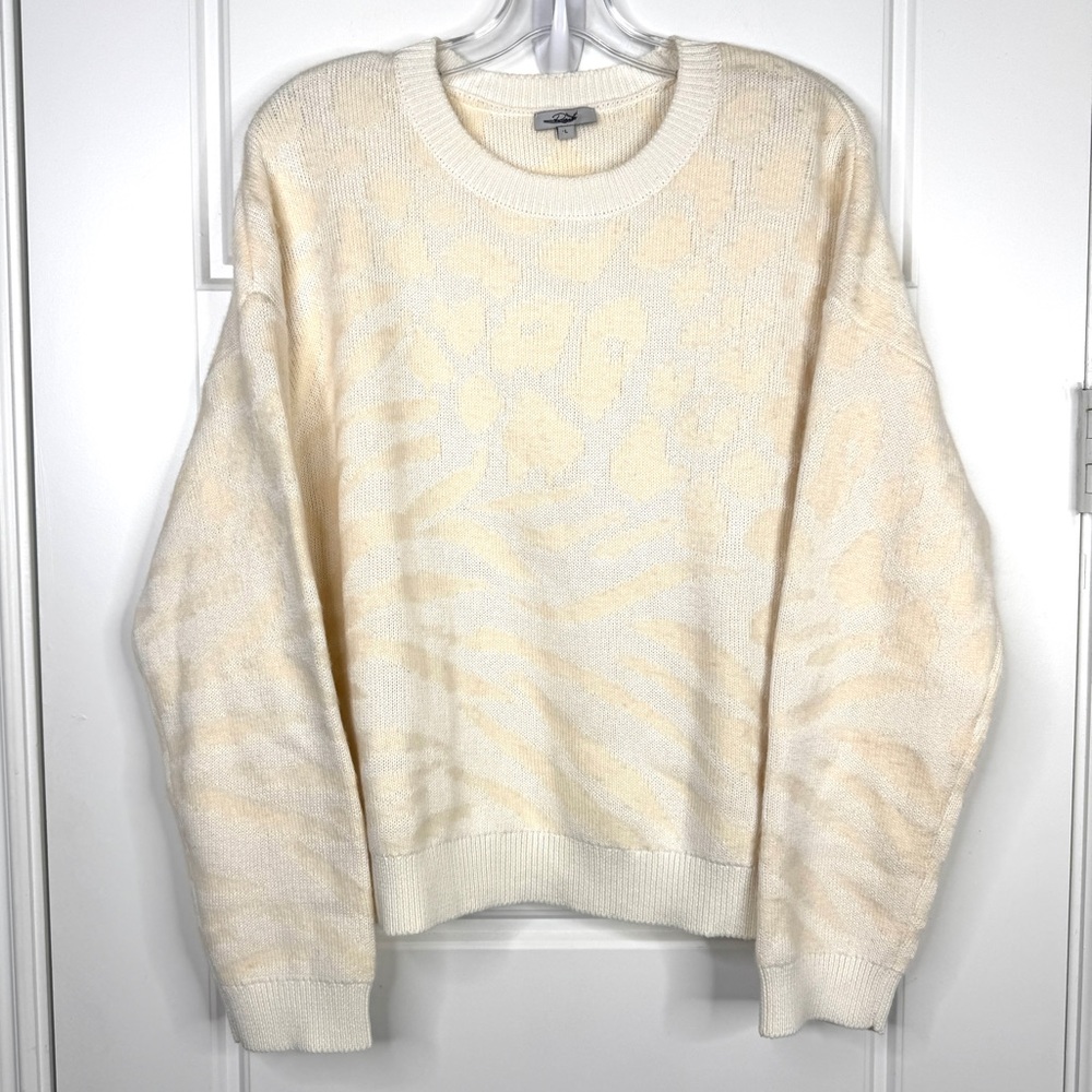 RAILS Chance NEW Mixed Animal Print Cashmere Blend Cream Sweater Size L NEW